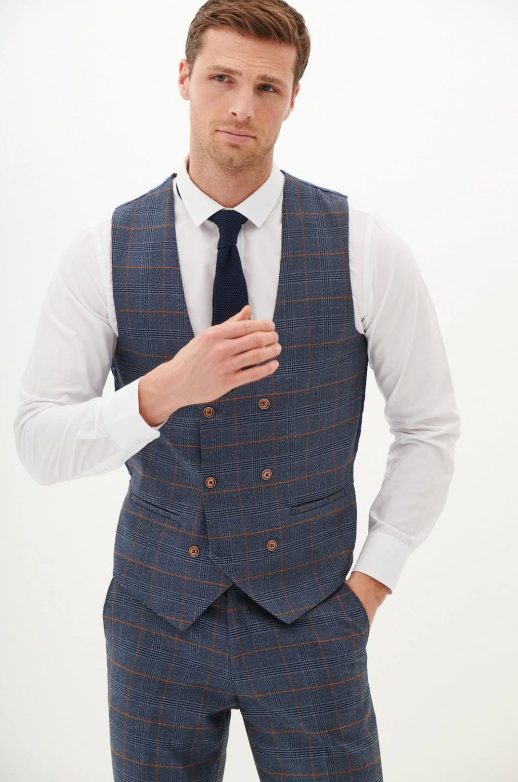 Marc Darcy Sky Blue Double Breasted Waistcoat