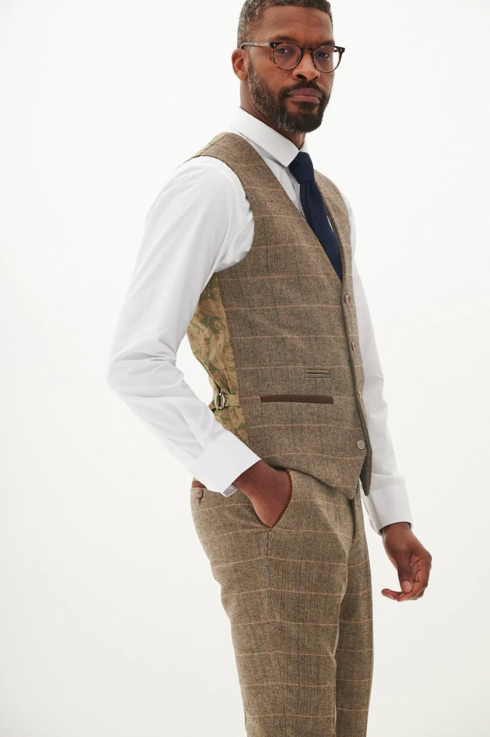 Marc Darcy Ted Tan Tweed Single Breasted Waistcoat