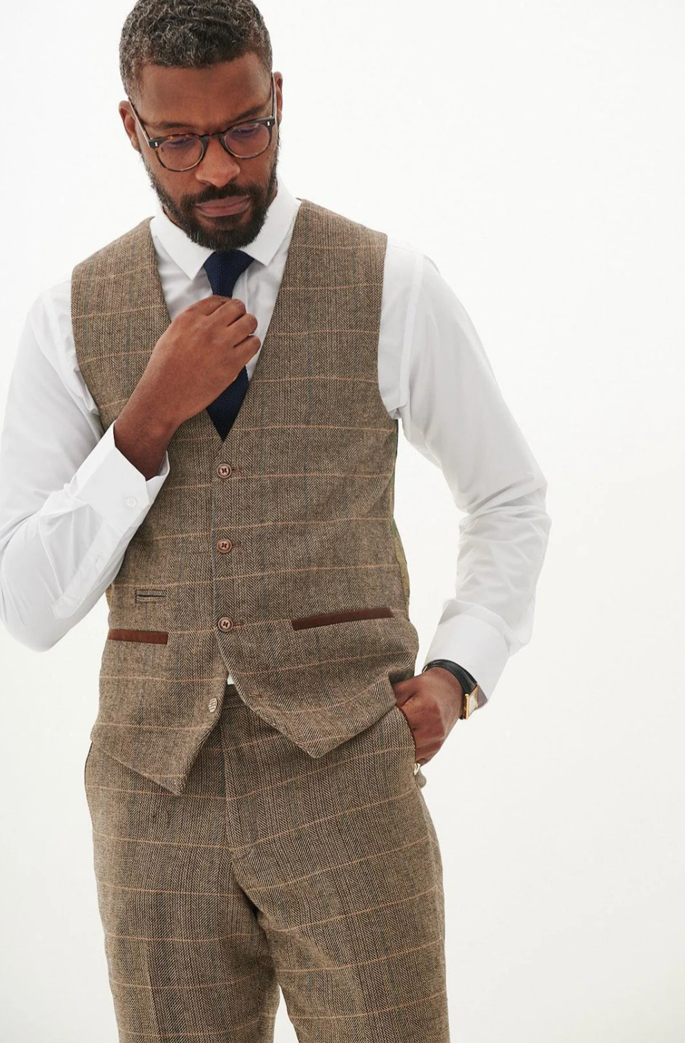 Marc Darcy Ted Tan Tweed Single Breasted Waistcoat