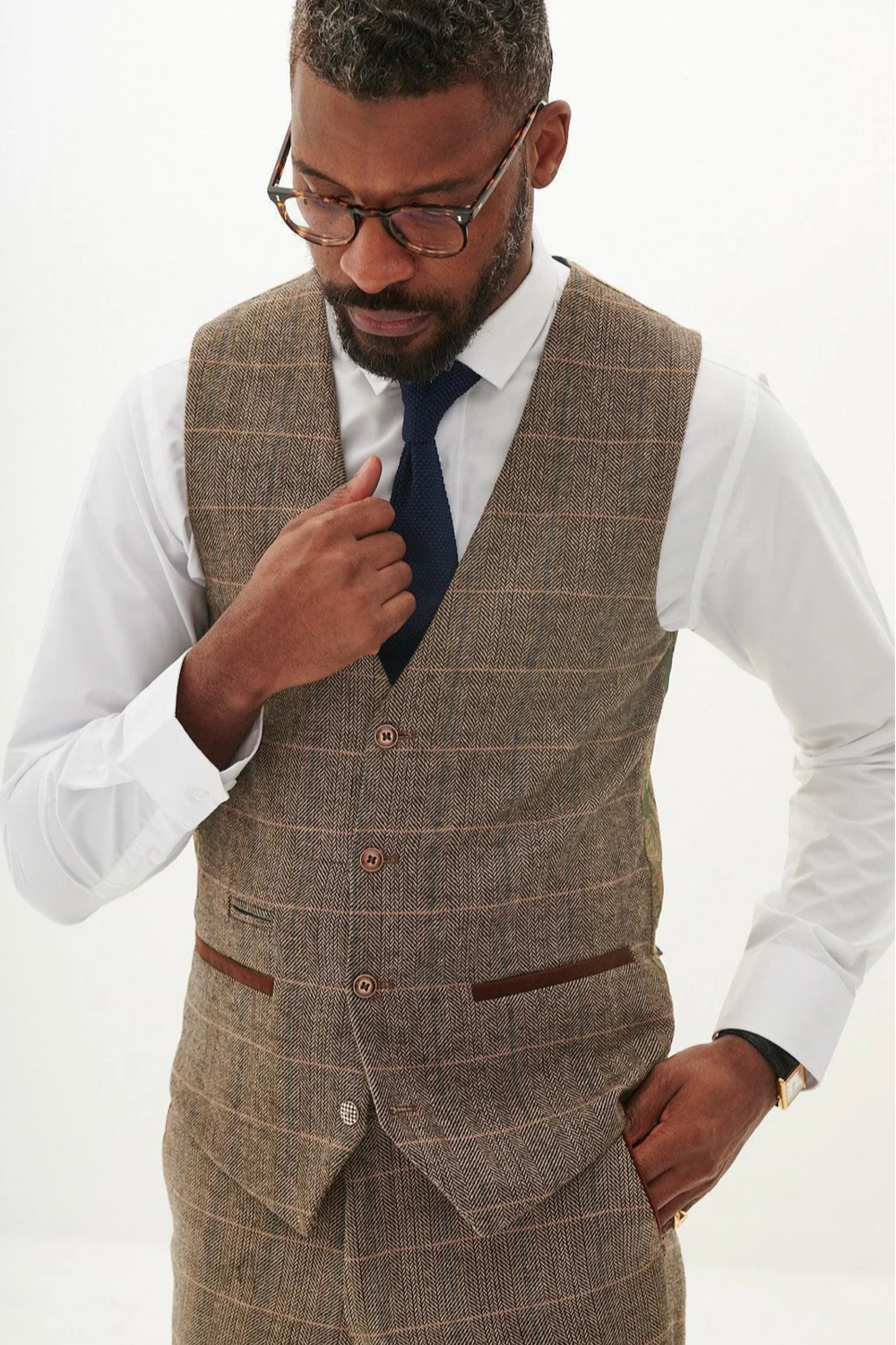 Marc Darcy Ted Tan Tweed Single Breasted Waistcoat