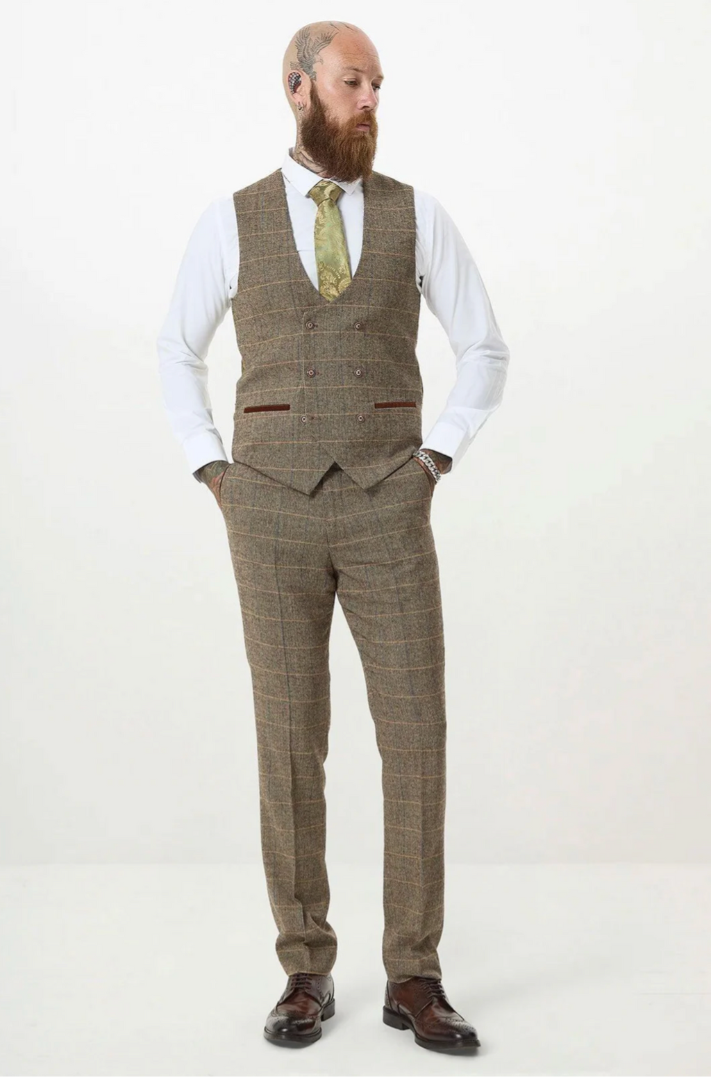 Marc Darcy Ted Tan Tweed Double Breasted Waistcoat