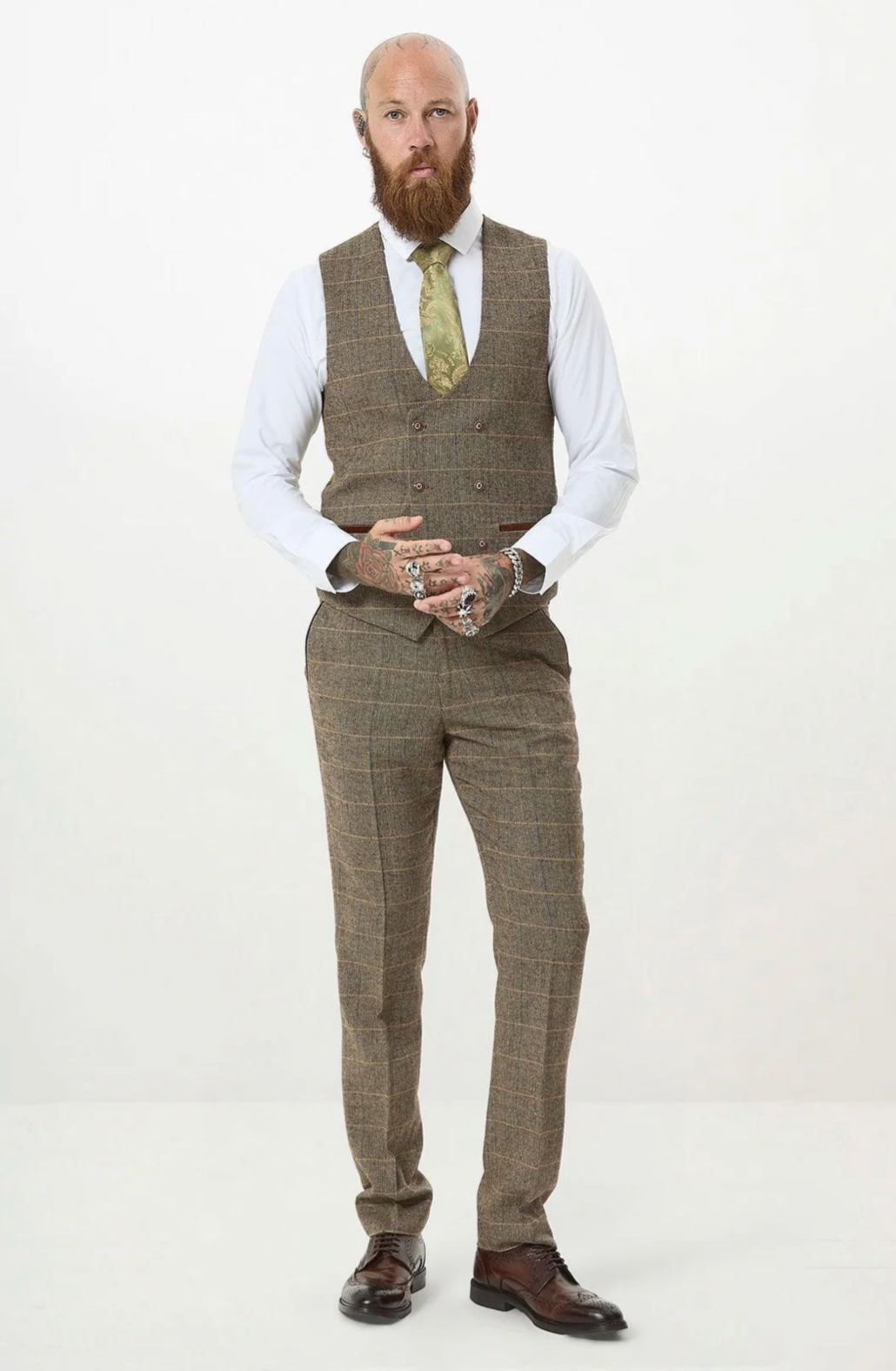 Marc Darcy Ted Tan Tweed Double Breasted Waistcoat