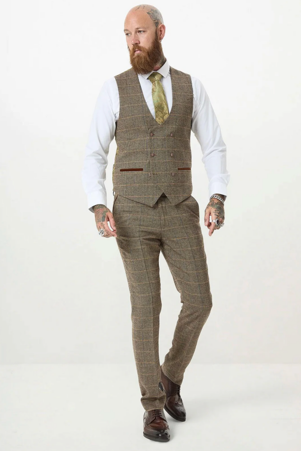 Marc Darcy Ted Tan Tweed Double Breasted Waistcoat