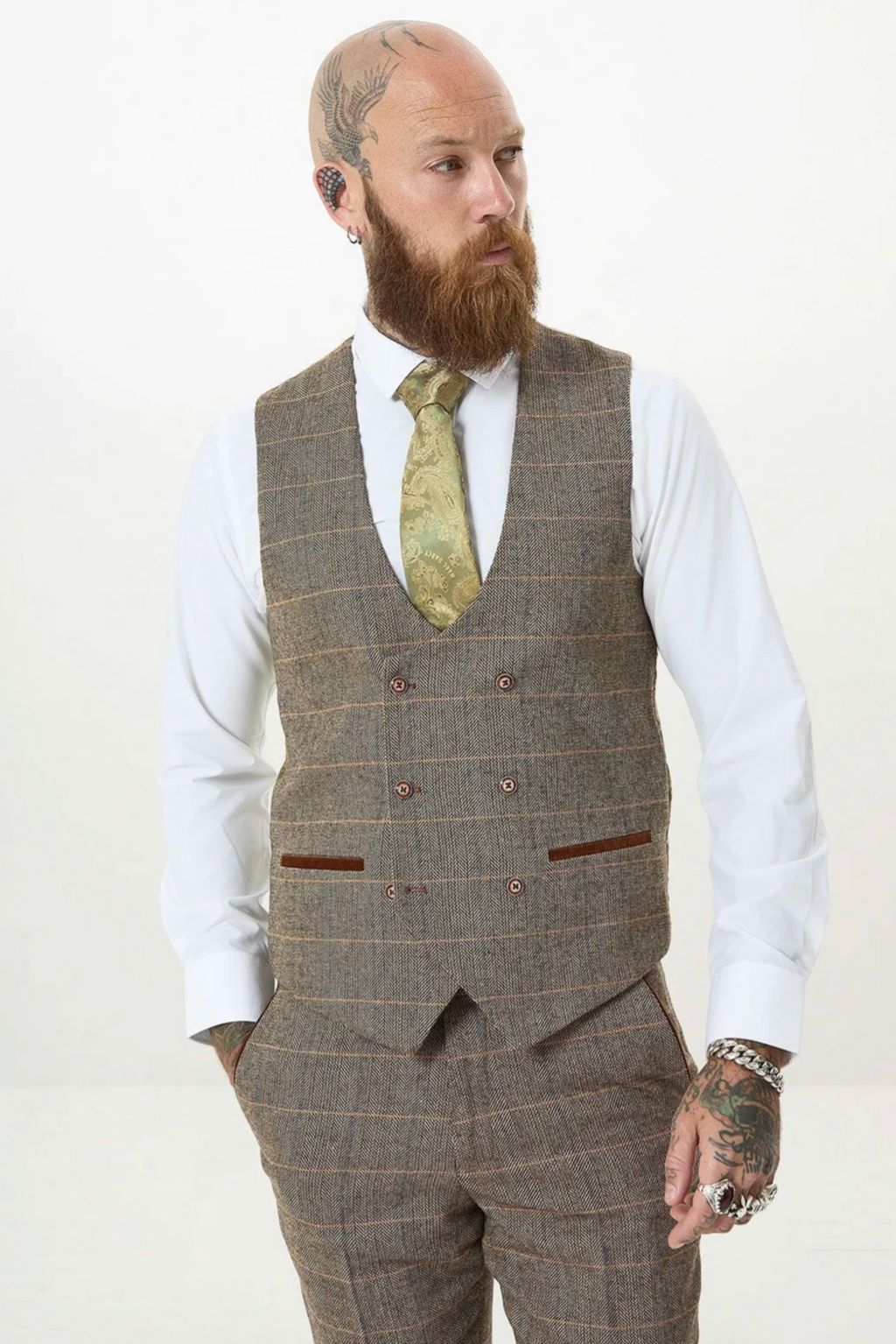 Marc Darcy Ted Tan Tweed Double Breasted Waistcoat