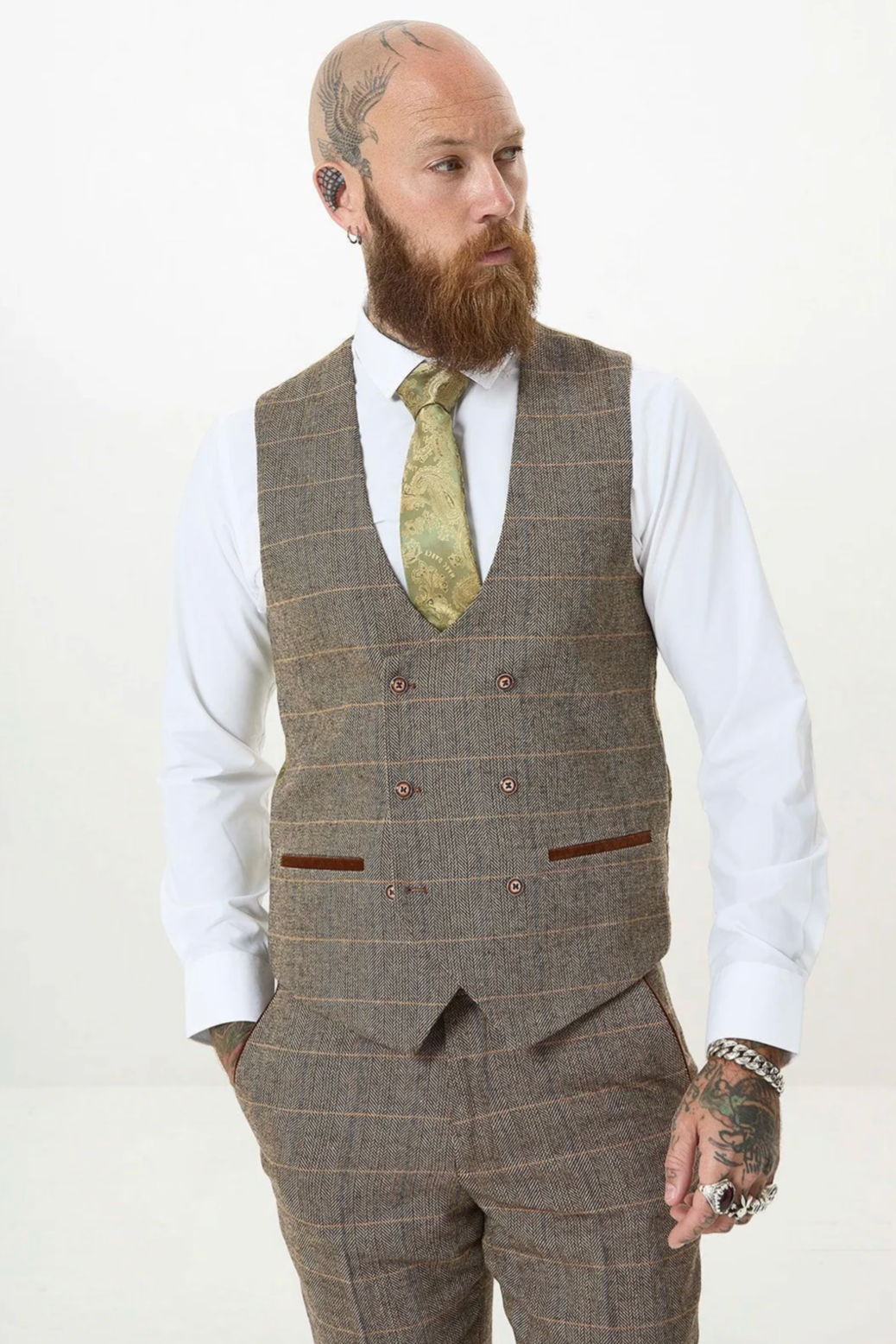 Marc Darcy Ted Tan Tweed Double Breasted Waistcoat