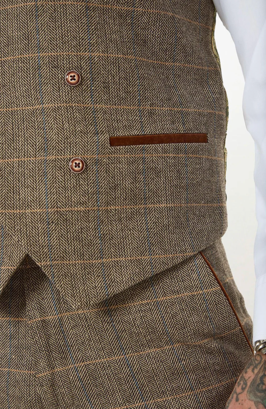 Marc Darcy Ted Tan Tweed Double Breasted Waistcoat
