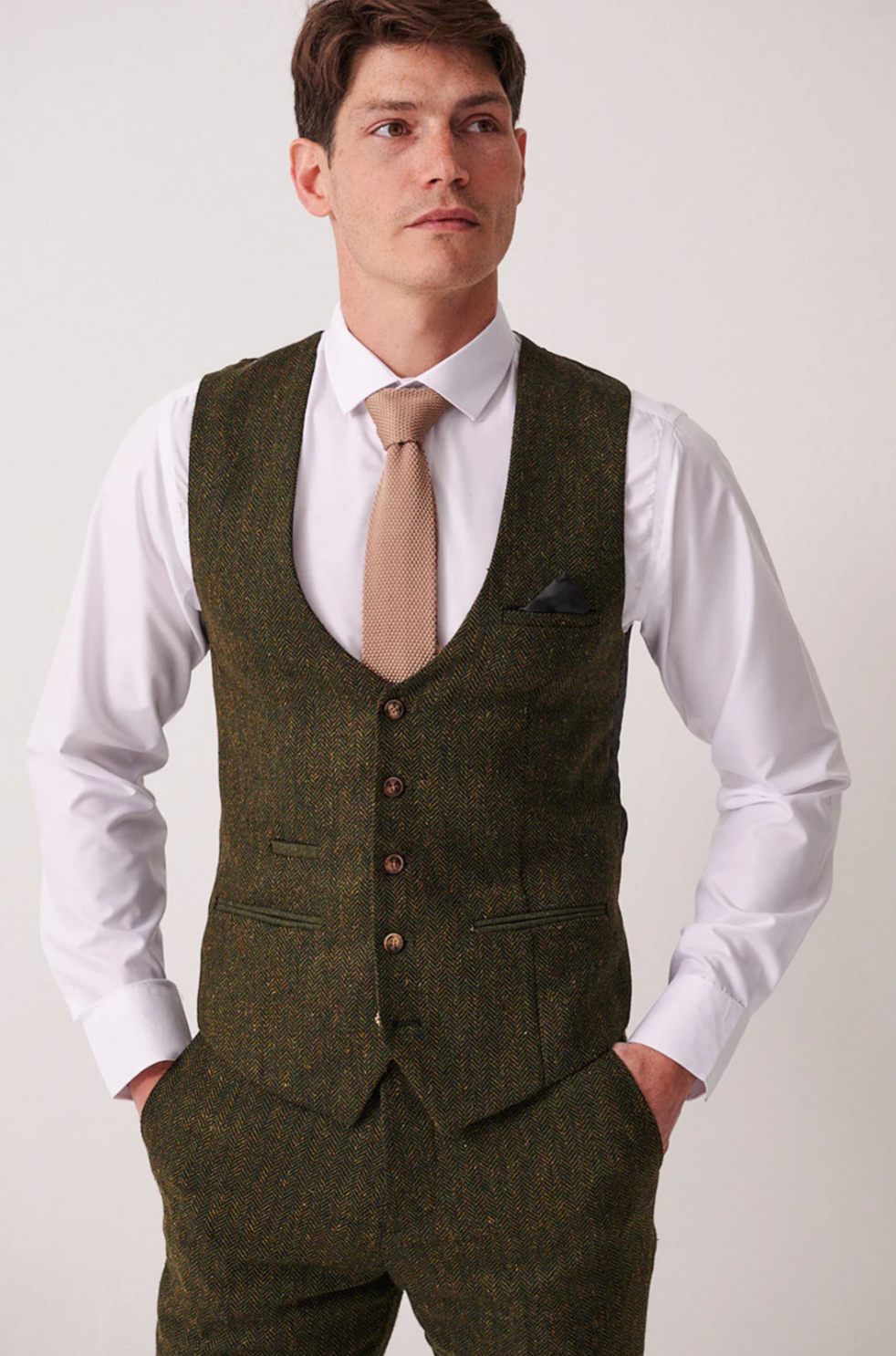 Marc Darcy Dean Olive Tweed Waistcoat