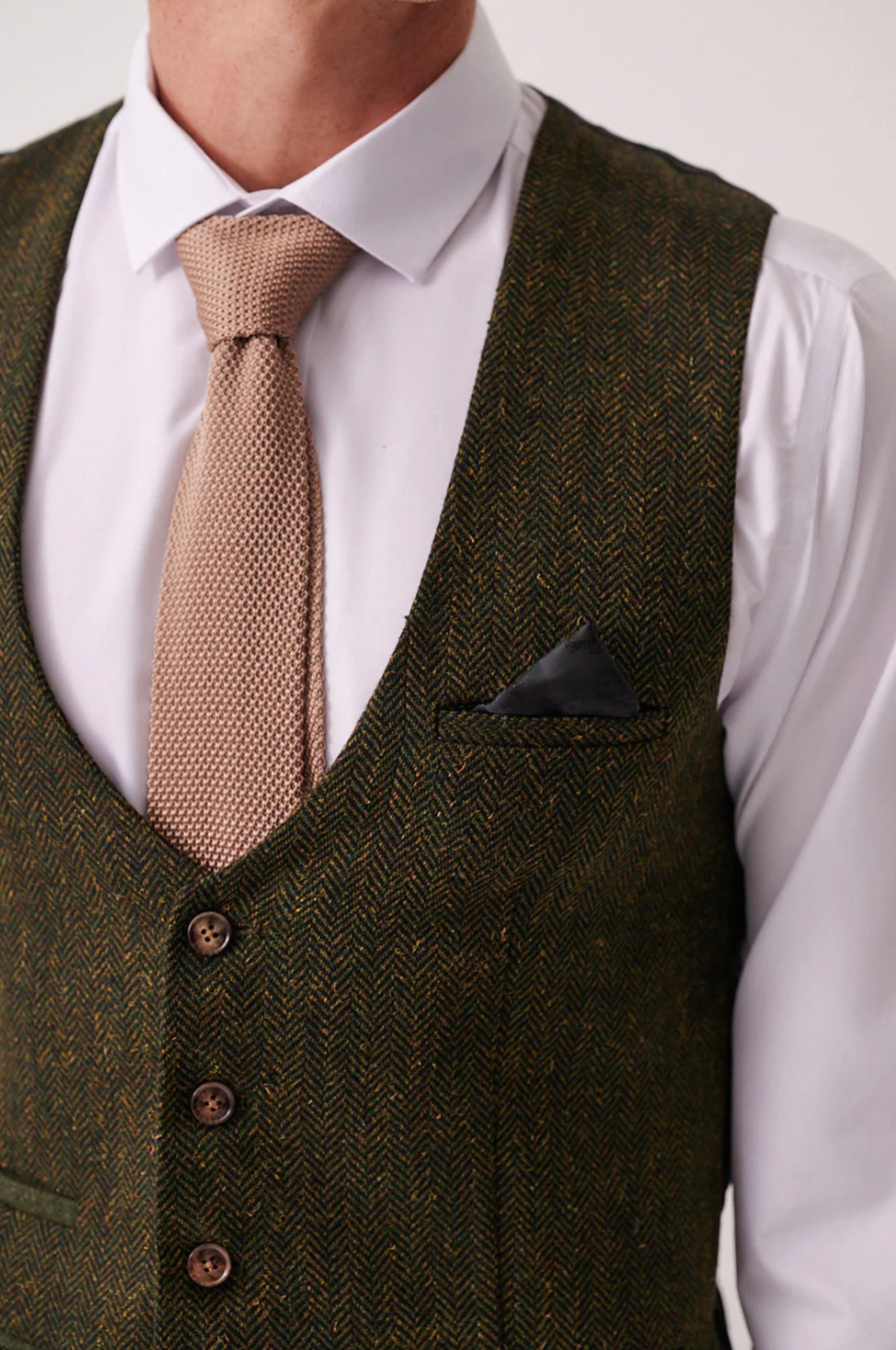 Marc Darcy Dean Olive Tweed Waistcoat