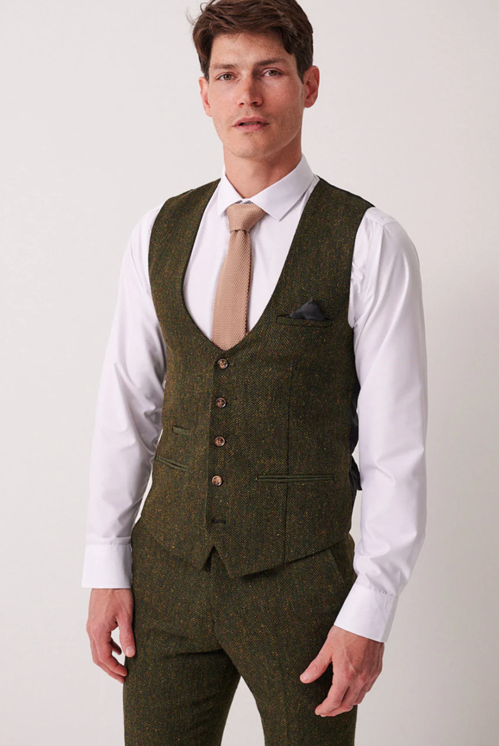Marc Darcy Dean Olive Tweed Waistcoat