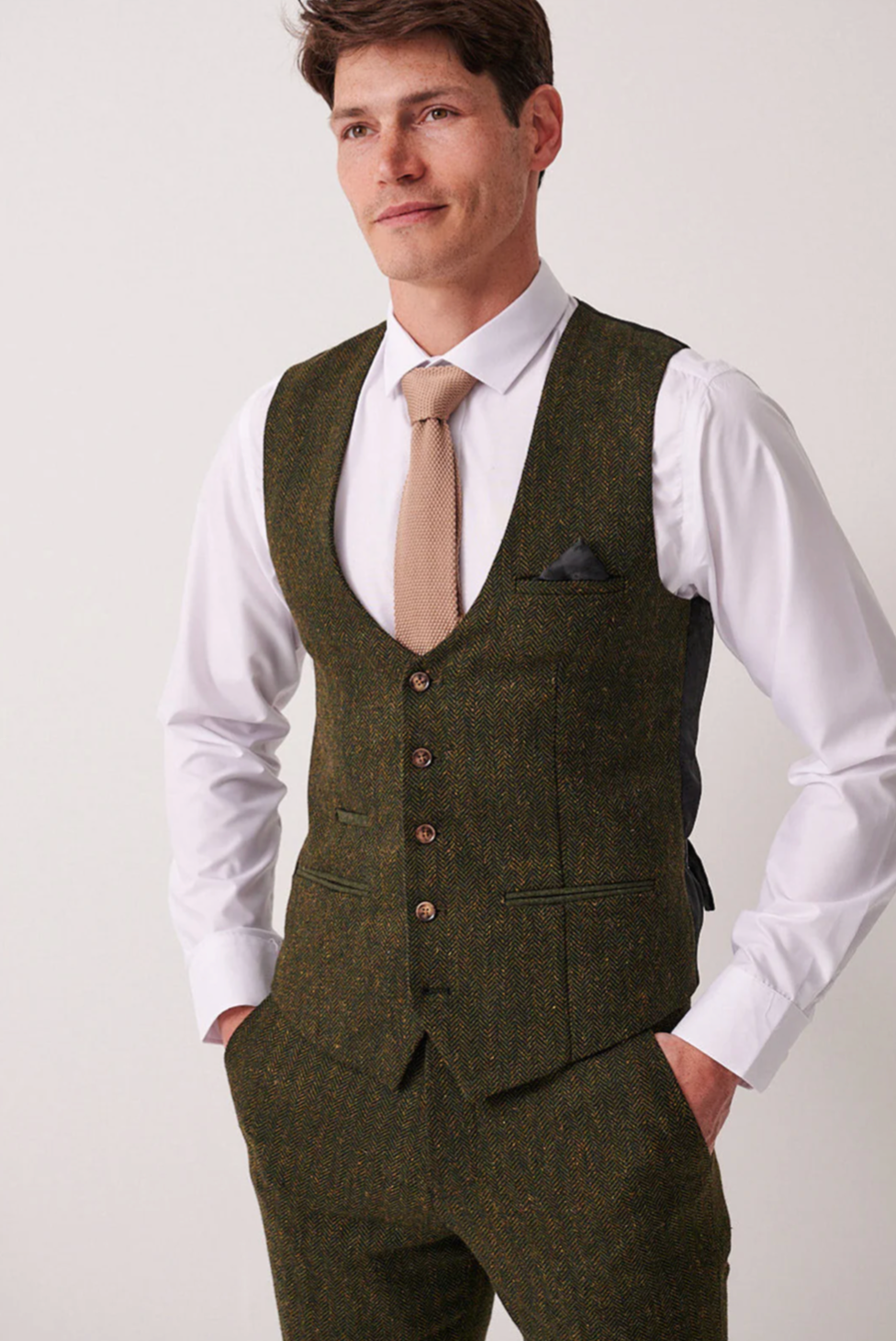Marc Darcy Dean Olive Tweed Waistcoat