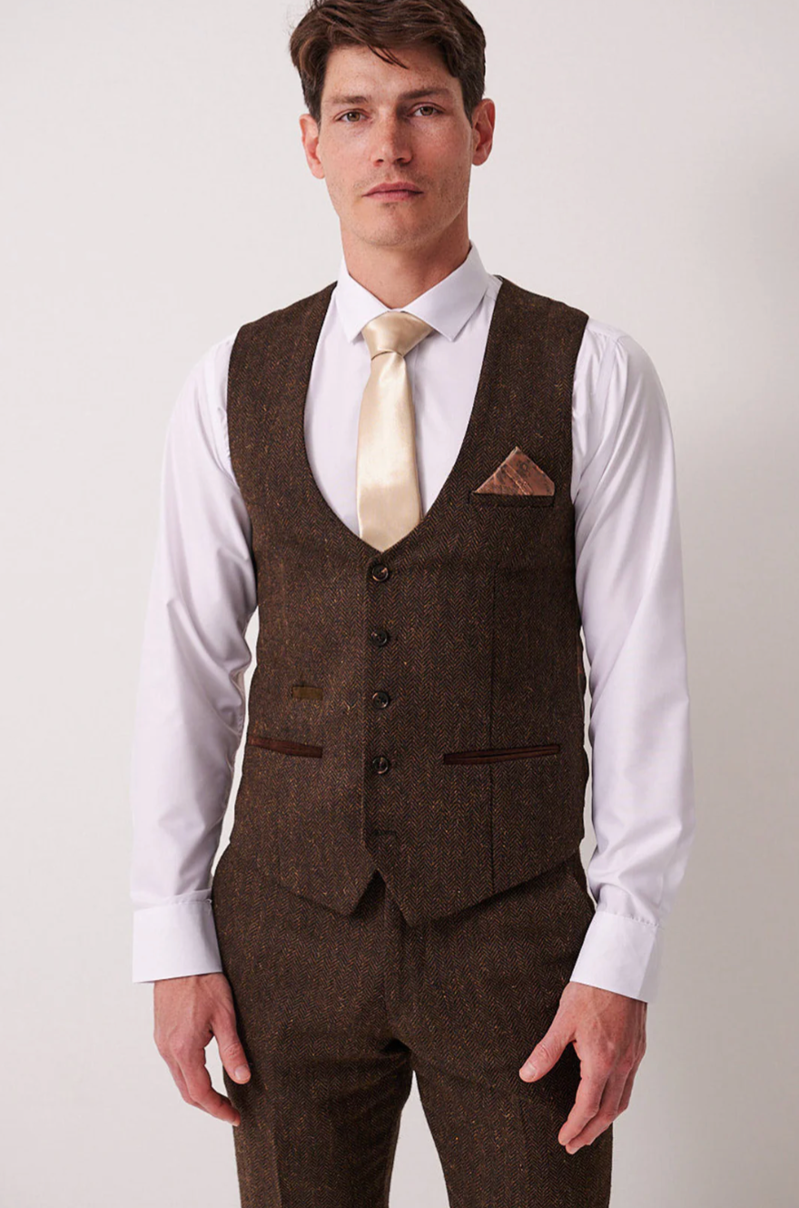 Marc Darcy Dean Brown Tweed Waistcoat
