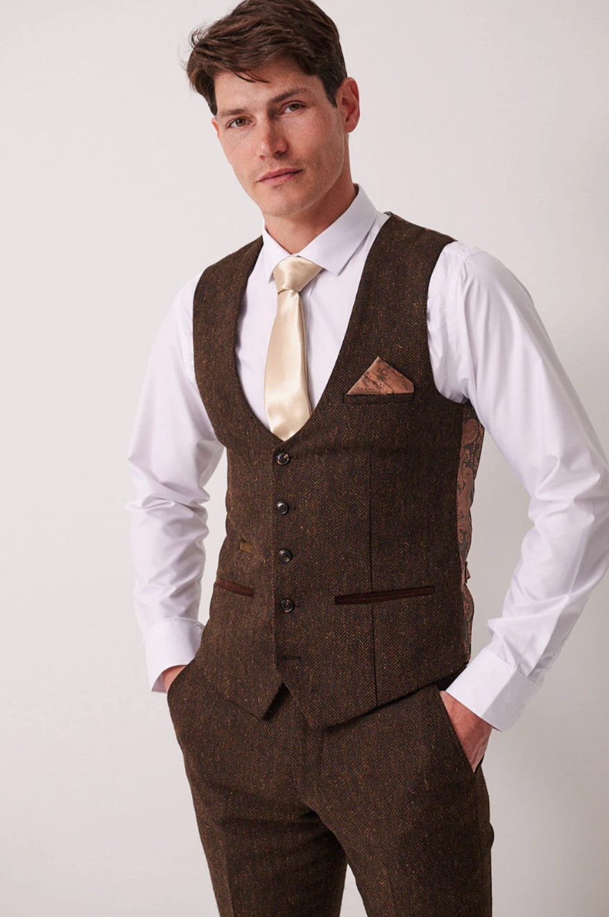 Marc Darcy Dean Brown Tweed Waistcoat