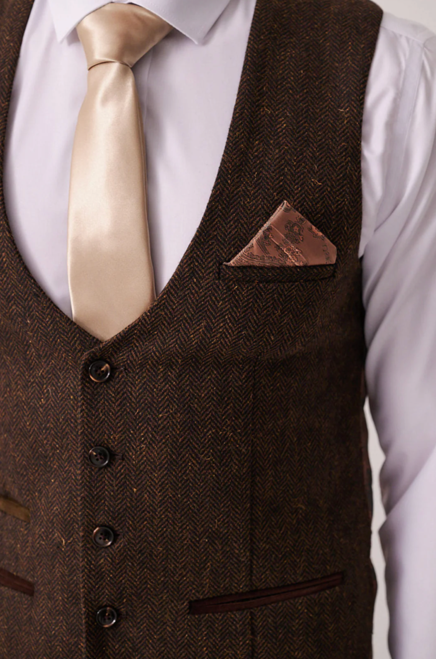 Marc Darcy Dean Brown Tweed Waistcoat