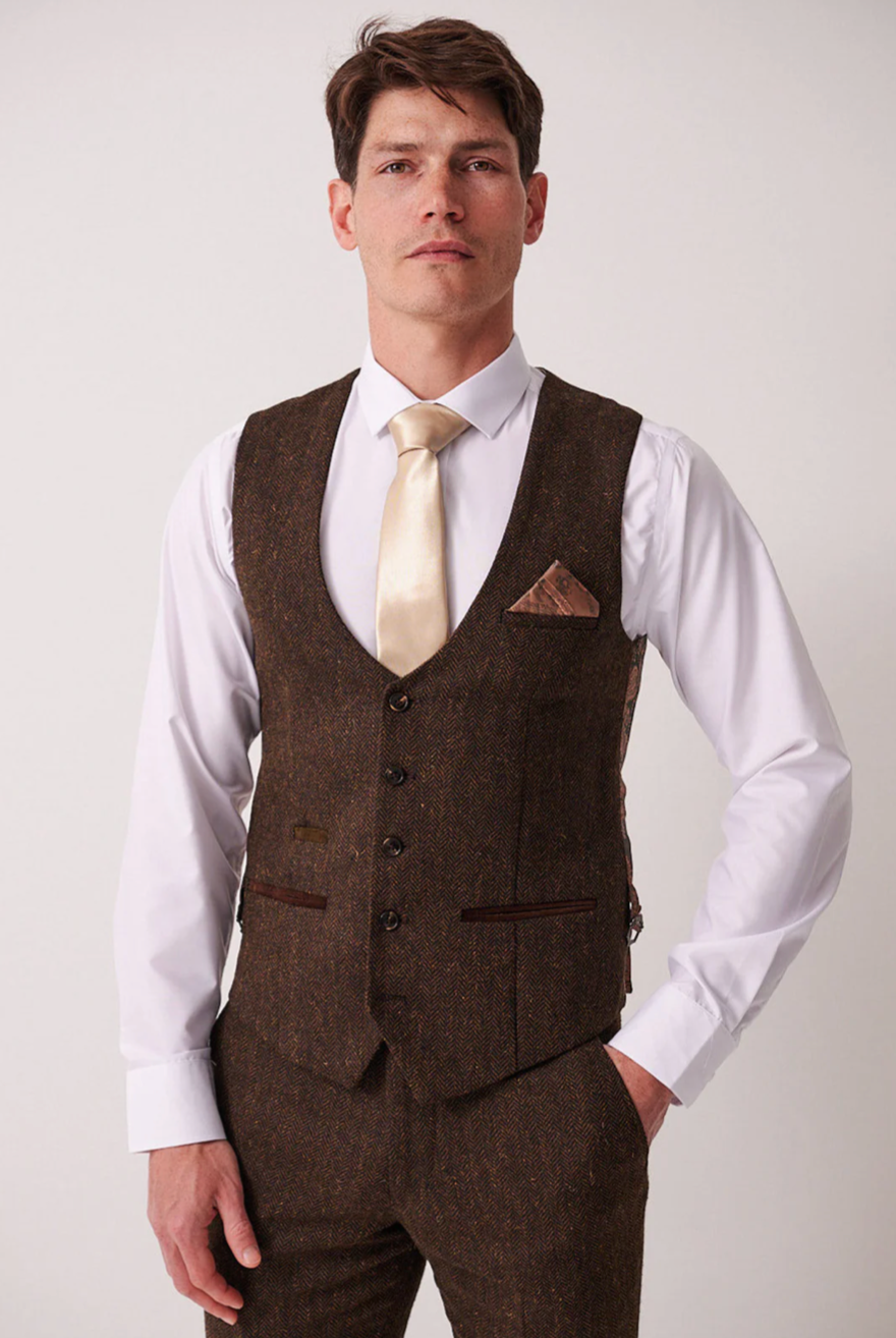 Marc Darcy Dean Brown Tweed Waistcoat