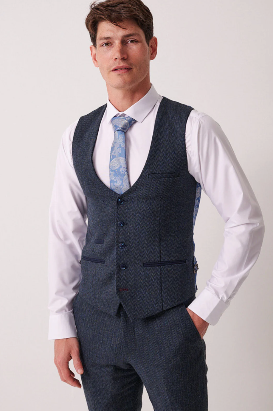 Marc Darcy Dean Blue Tweed Waistcoat
