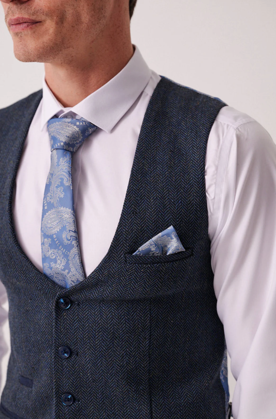 Marc Darcy Dean Blue Tweed Waistcoat