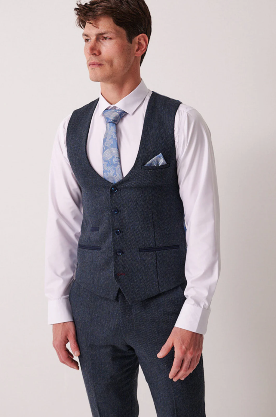 Marc Darcy Dean Blue Tweed Waistcoat