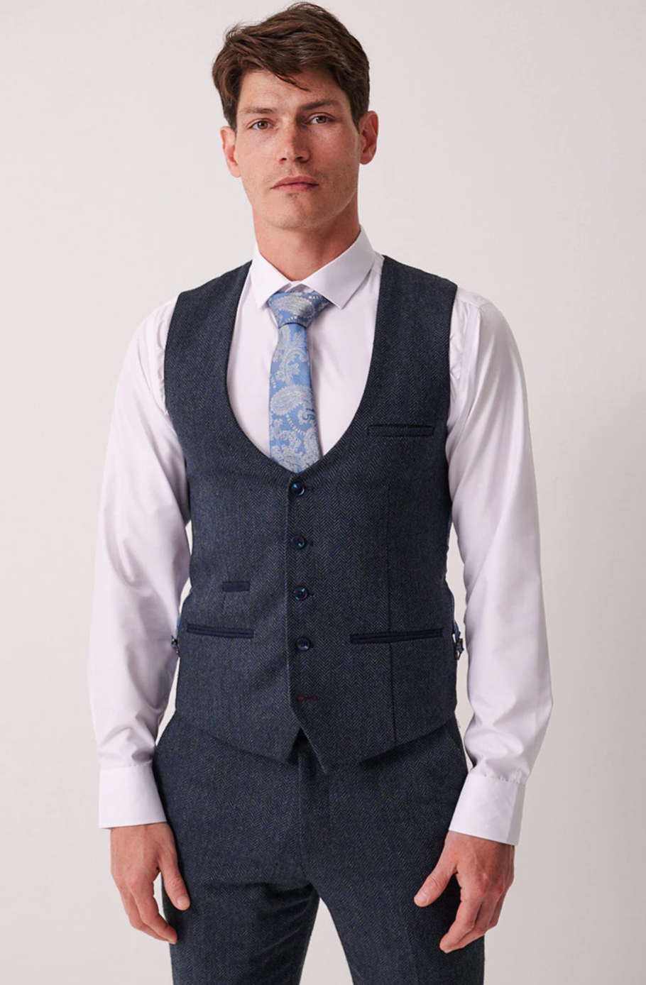 Marc Darcy Dean Blue Tweed Waistcoat