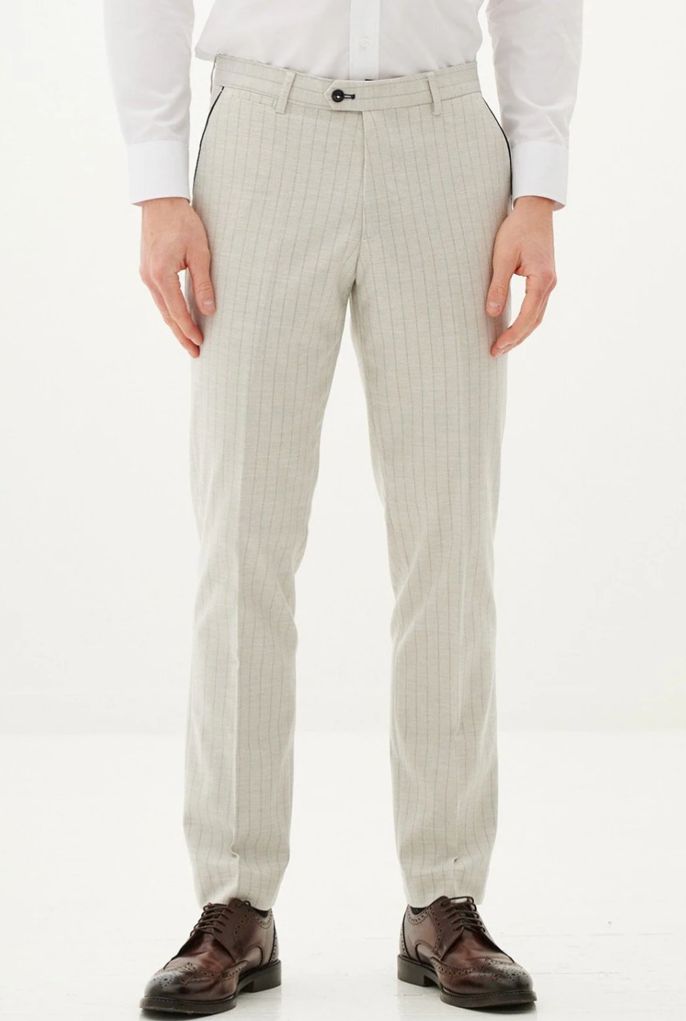 Marc Darcy Grant Pinstripe Stone Trouser