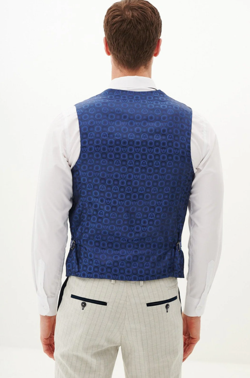 Marc Darcy Grant Pinstripe Stone Double Breasted Waistcoat