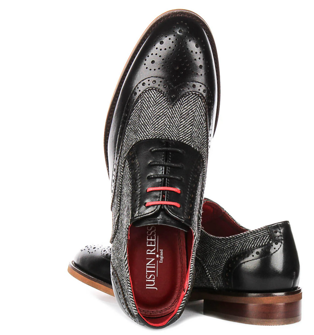 Justin Reese Albert Black Tweed Brogue