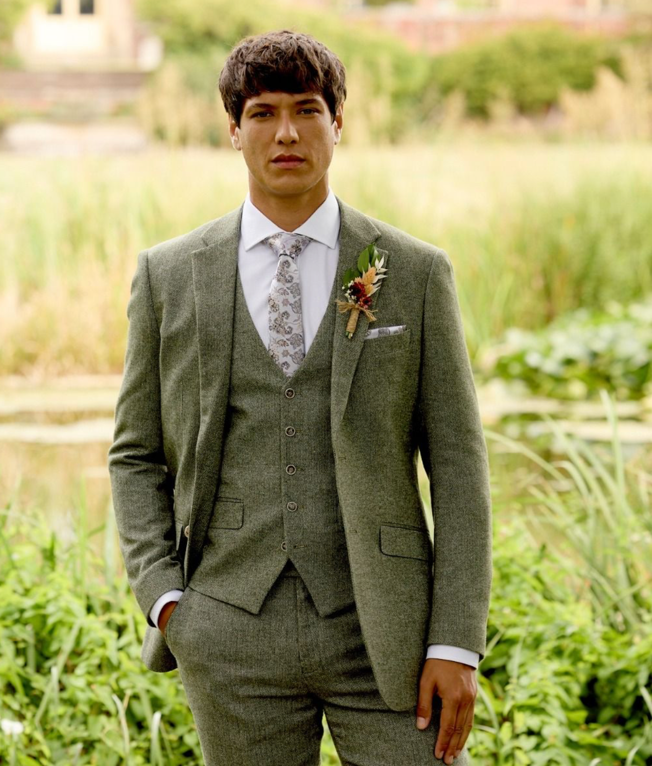 Skopes Jude Sage Green Tweed Herringbone Jacket