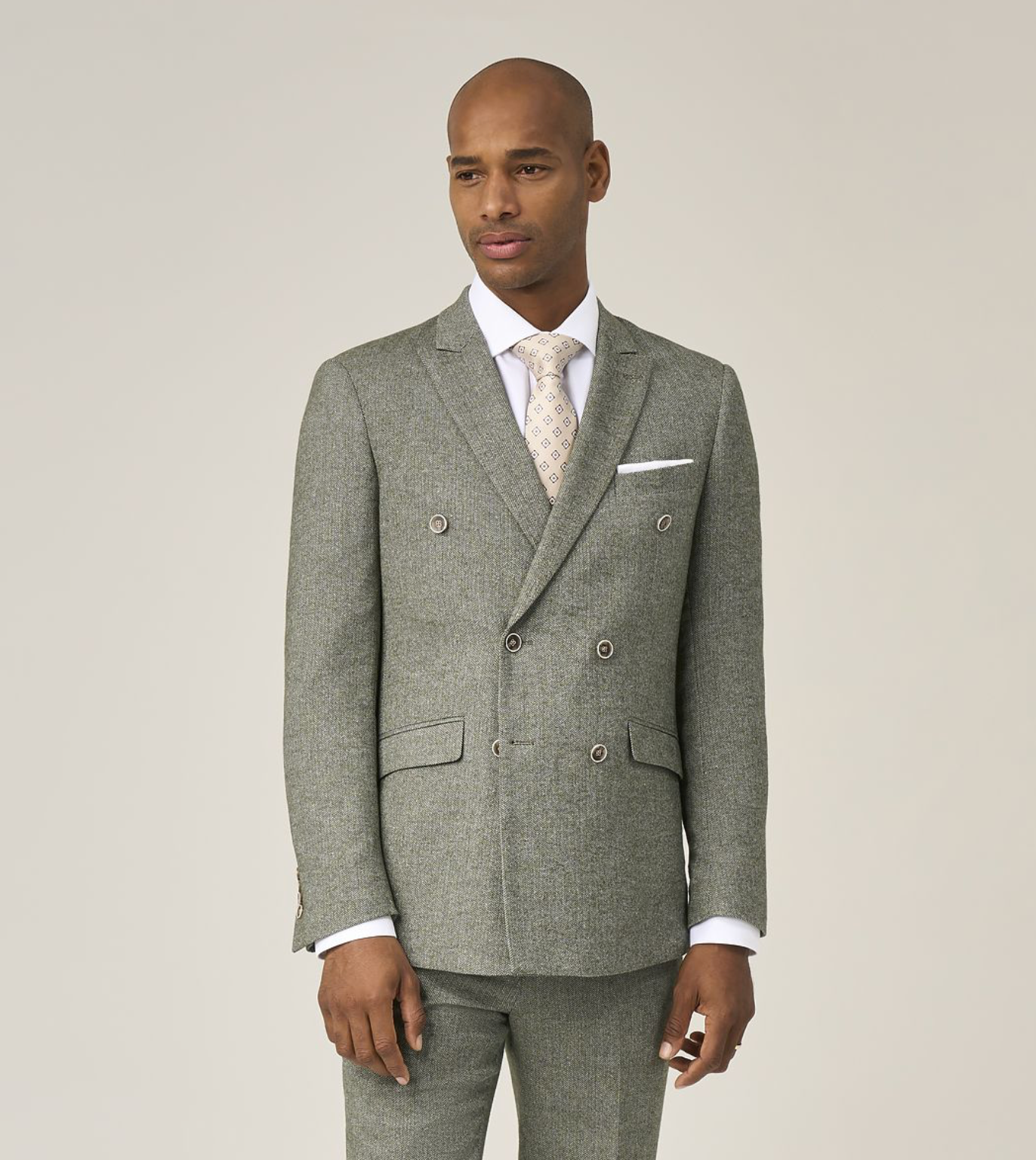 Skopes Jude Sage Green Tweed Herringbone Double Breasted Jacket