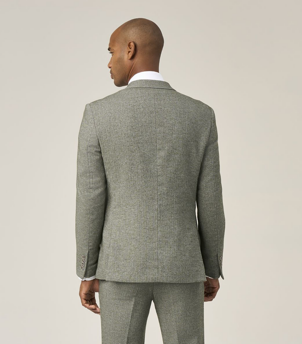 Skopes Jude Sage Green Tweed Herringbone Double Breasted Jacket