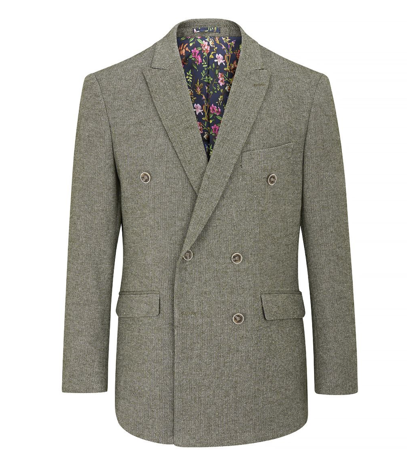 Skopes Jude Sage Green Tweed Herringbone Double Breasted Jacket