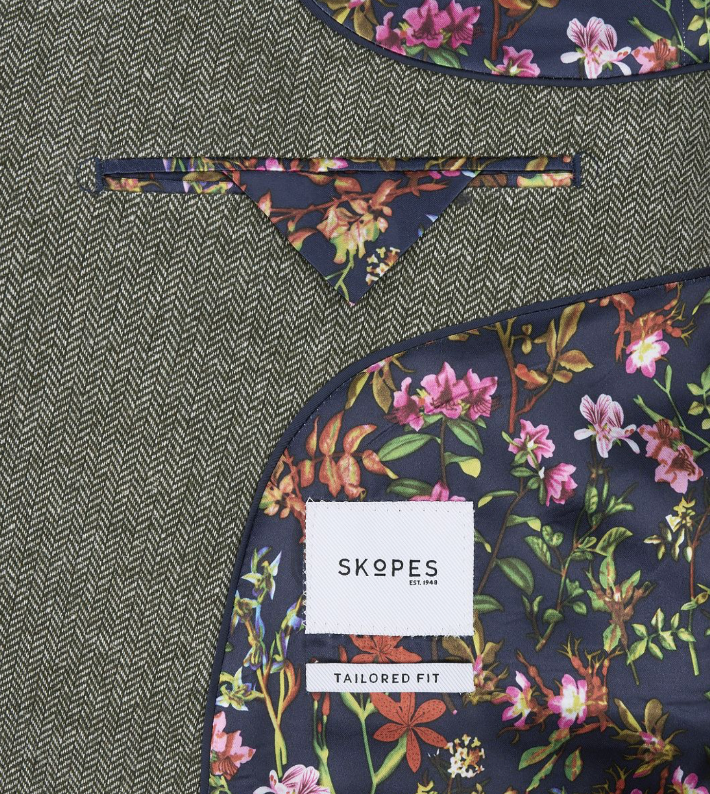 Skopes Jude Sage Green Tweed Herringbone Double Breasted Jacket