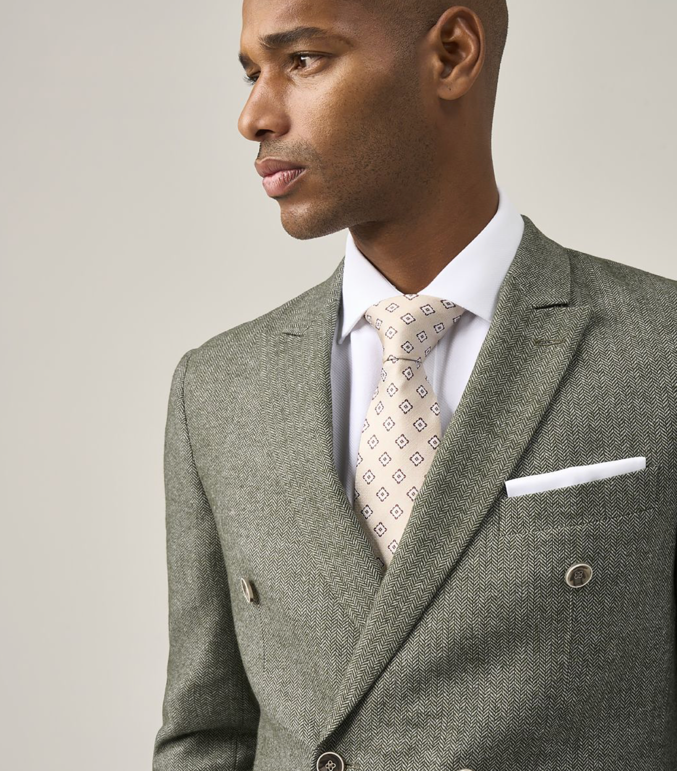 Skopes Jude Sage Green Tweed Herringbone Double Breasted Jacket