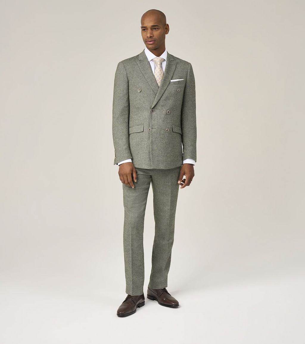 Skopes Jude Sage Green Tweed Herringbone Double Breasted Jacket