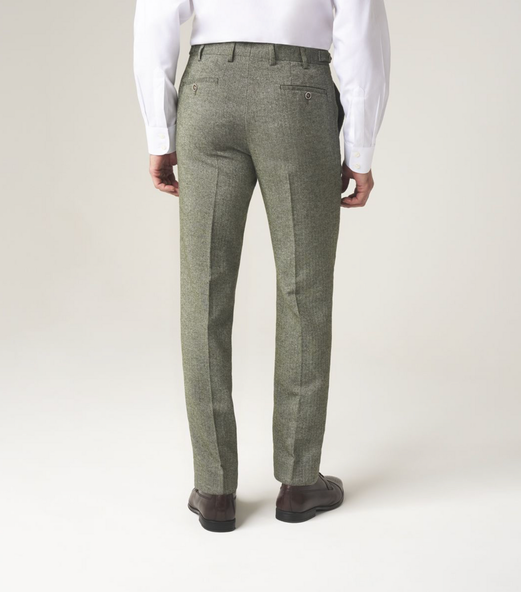 Skopes Jude Sage Green Tweed Herringbone Tailored Trouser